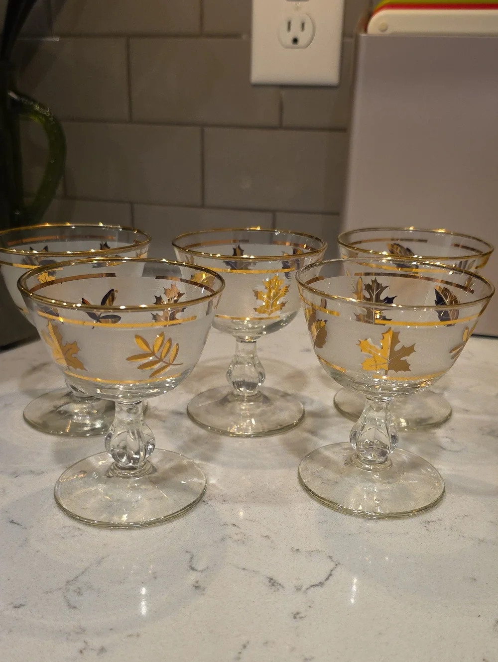 Libbey Gold Leaf Accent Stemmed Dessert Glasses - Clear and Gold